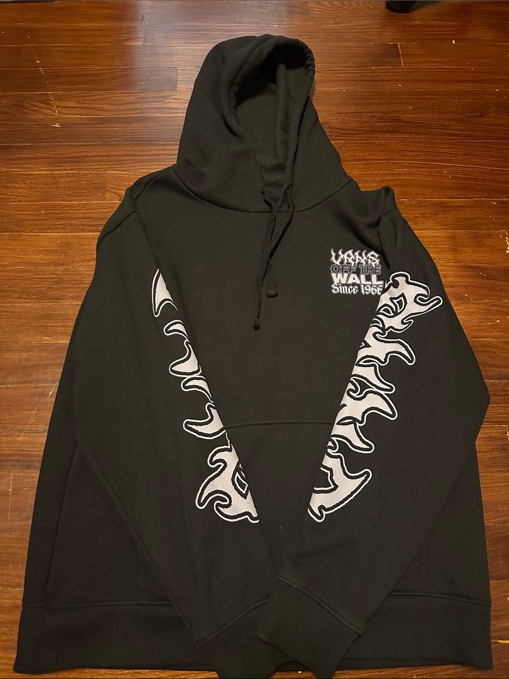 Vans Black Crewneck Hoodie with White Flame Sleeve Graphics